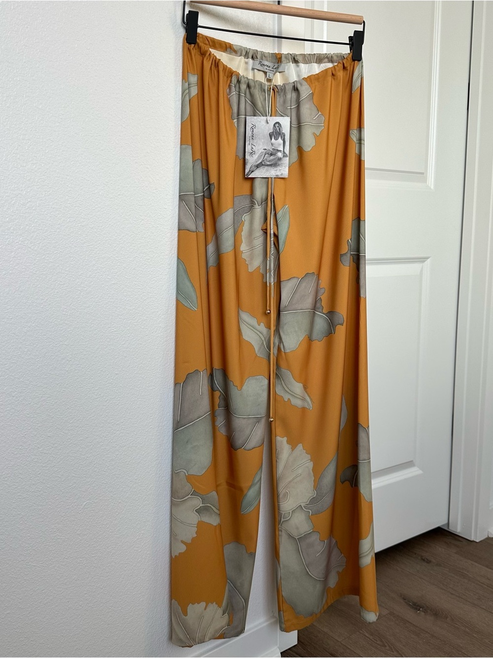 Wide Leg Floral Print Pants in Mustard